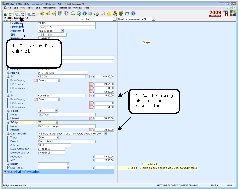 DT Max Automated T1ADJ / TP1.R adjustment requests