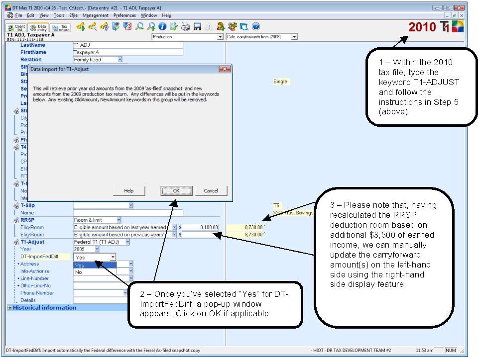 DT Max Automated T1ADJ / TP1.R adjustment requests